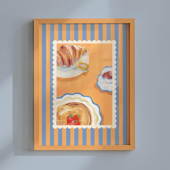 Trendy Striped Art Vintage Poster Breakfast Wall Kitchen Print Illustration Cute