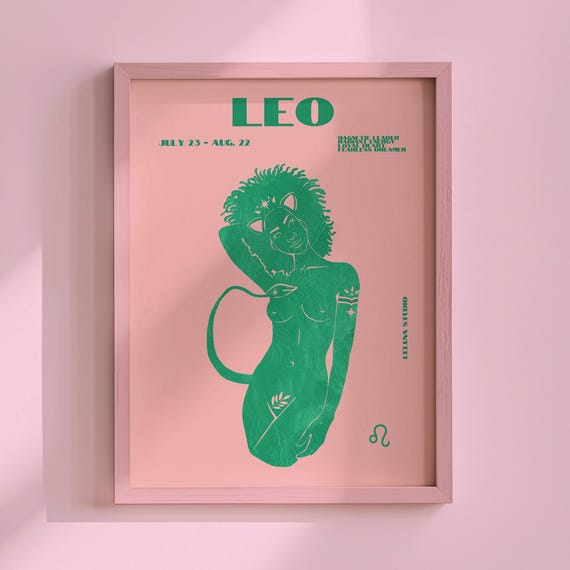 Pink Green Maximalist Leo Wall Art Postermaximalist Arttrendy Astrology Artleo Print Instant Downloadtrendy Apartment Poster