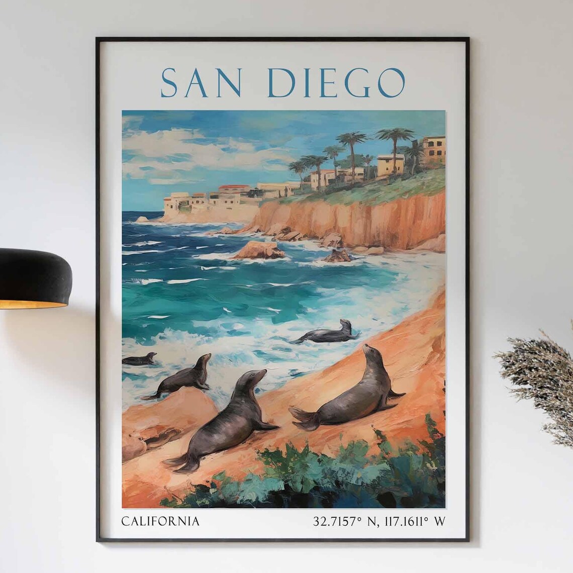 San Diego California Sea Lions Cliff Cove Ocean Wildlife Poster