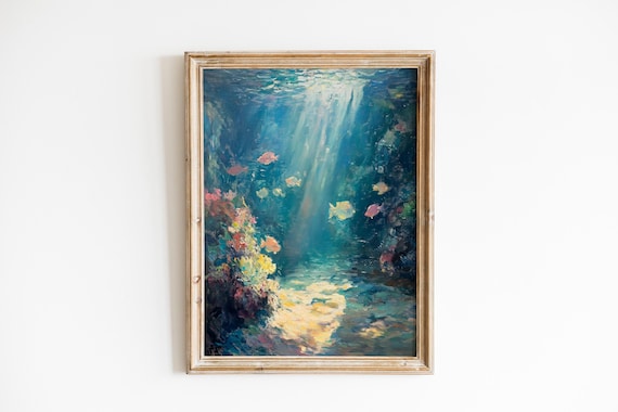 Underwater Coral Reef Scene With Sunbeams and Colorful Fish Ocean Poster