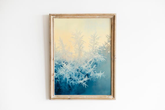 Winter Frost Crystals Wall Art Serene Frosty Window Moody Decor Minimalist Natureinspired 441