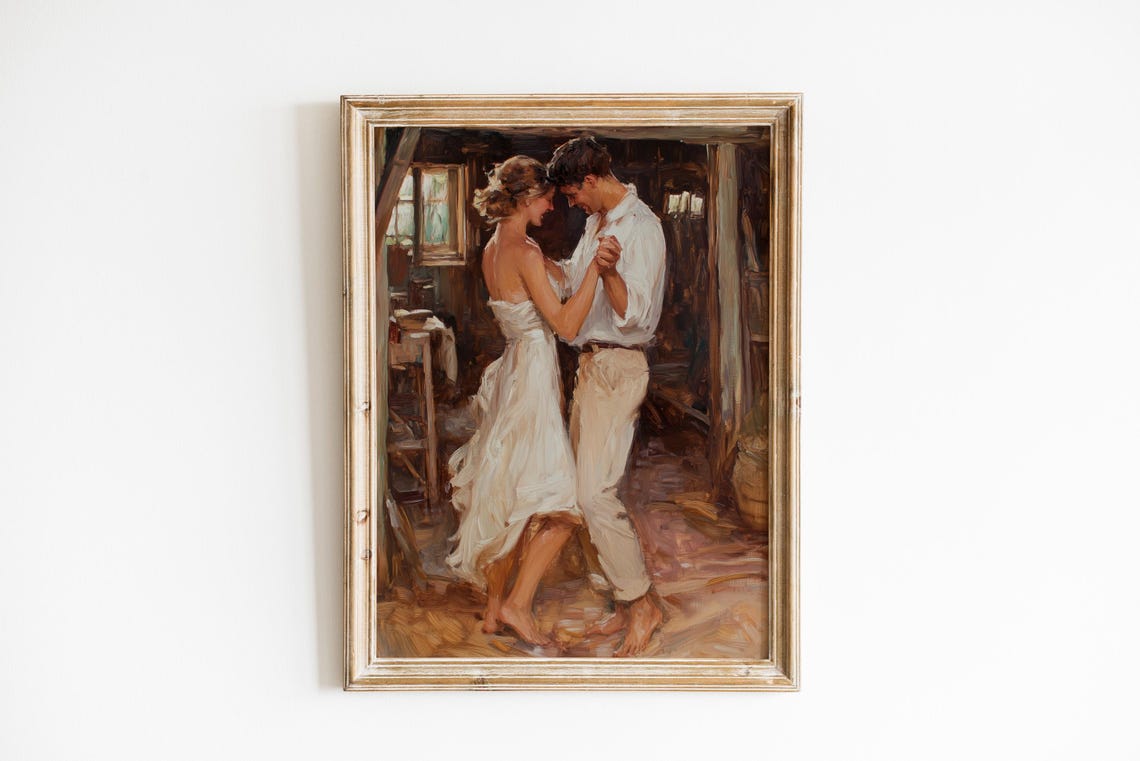 Romantic Rustic Couple Dancing Vintage Farmhouse Wedding Poster