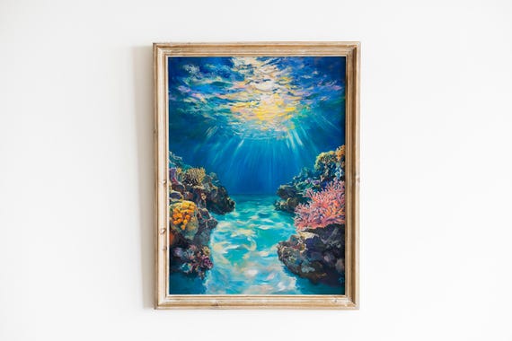 Vibrant Coral Reef Underwater Print Serene Tropical Painting Colorful Ocean Decor Coastal Wall Art Instant 277