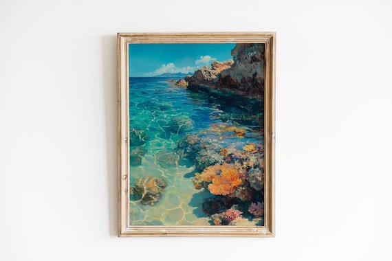 Tropical Coral Reef Underwater Coastal Ocean Painting Wall Art