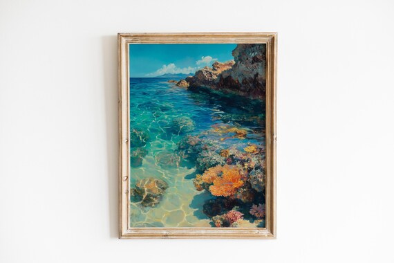 Tropical Coral Reef Underwater Print Vibrant Ocean Wall Art Bright Coastal Nature Serene Beach Decor 280