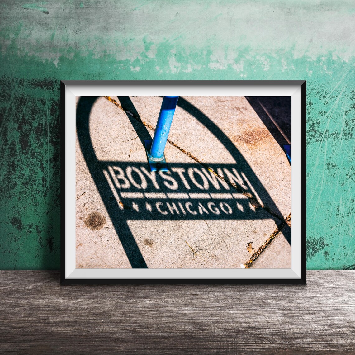 Boystown Chicago Sidewalk Shadow Sign Neighborhood Color Photo Print
