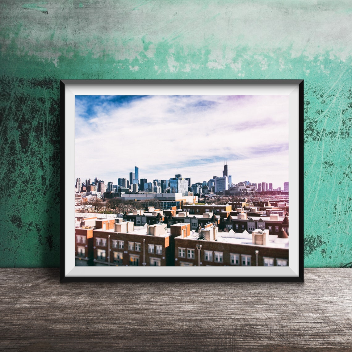 Chicago Downtown Skyline Rooftop View Cityscape Photography Poster