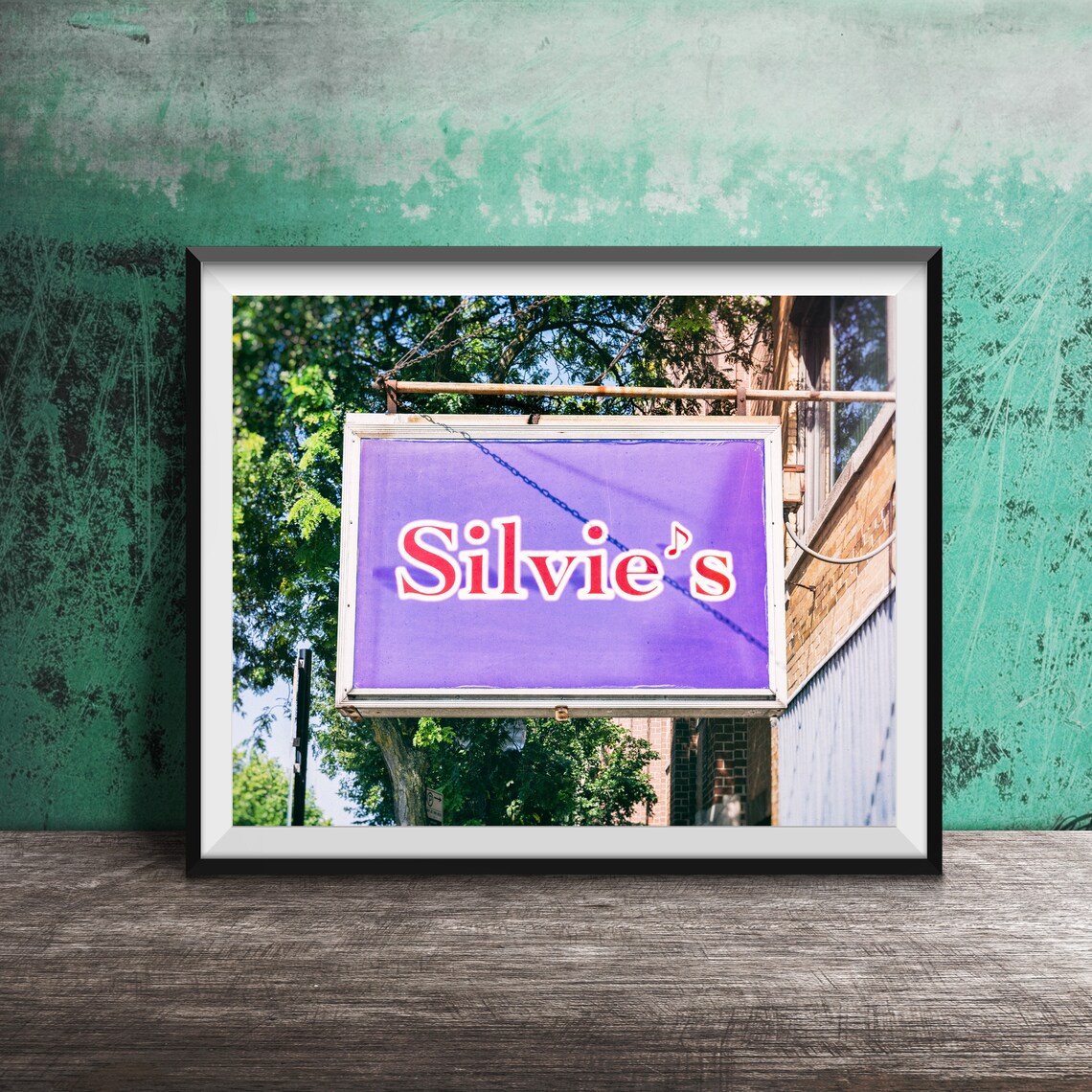 Silvie's Purple Hanging Bar Sign Chicago Street Photography Poster