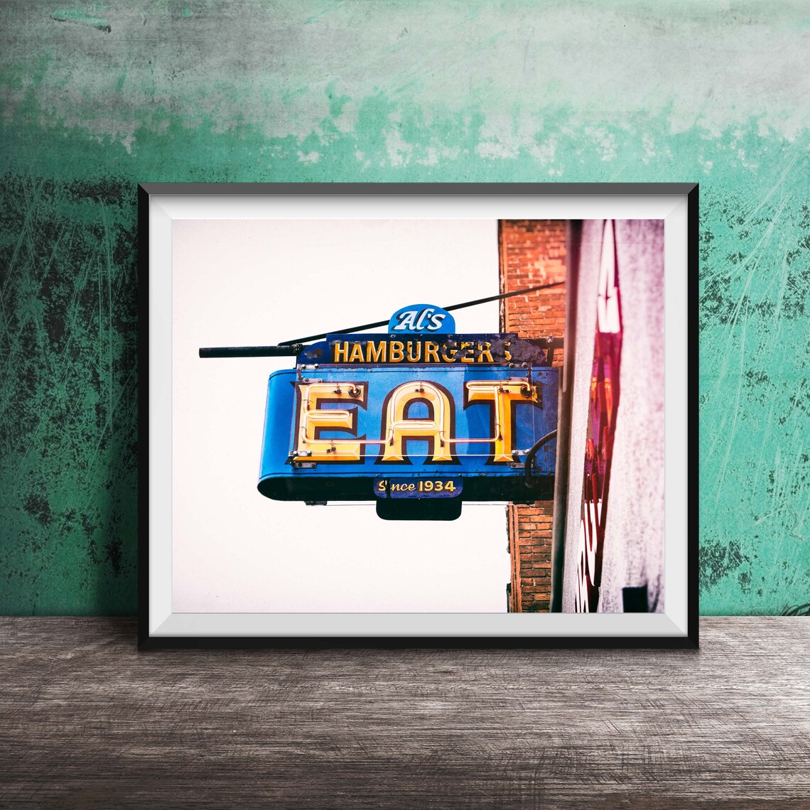 Al's Hamburgers Green Bay Giant Blue EAT Neon Sign Since 1934 Poster