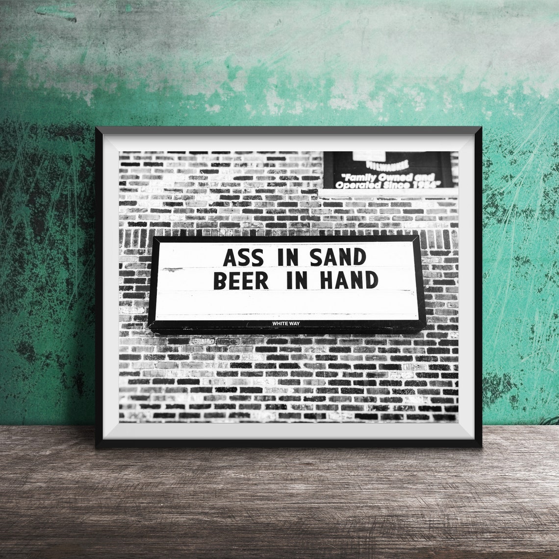 Ass in Sand Beer in Hand Funny Bar Sign Photography Art Poster - Image 2
