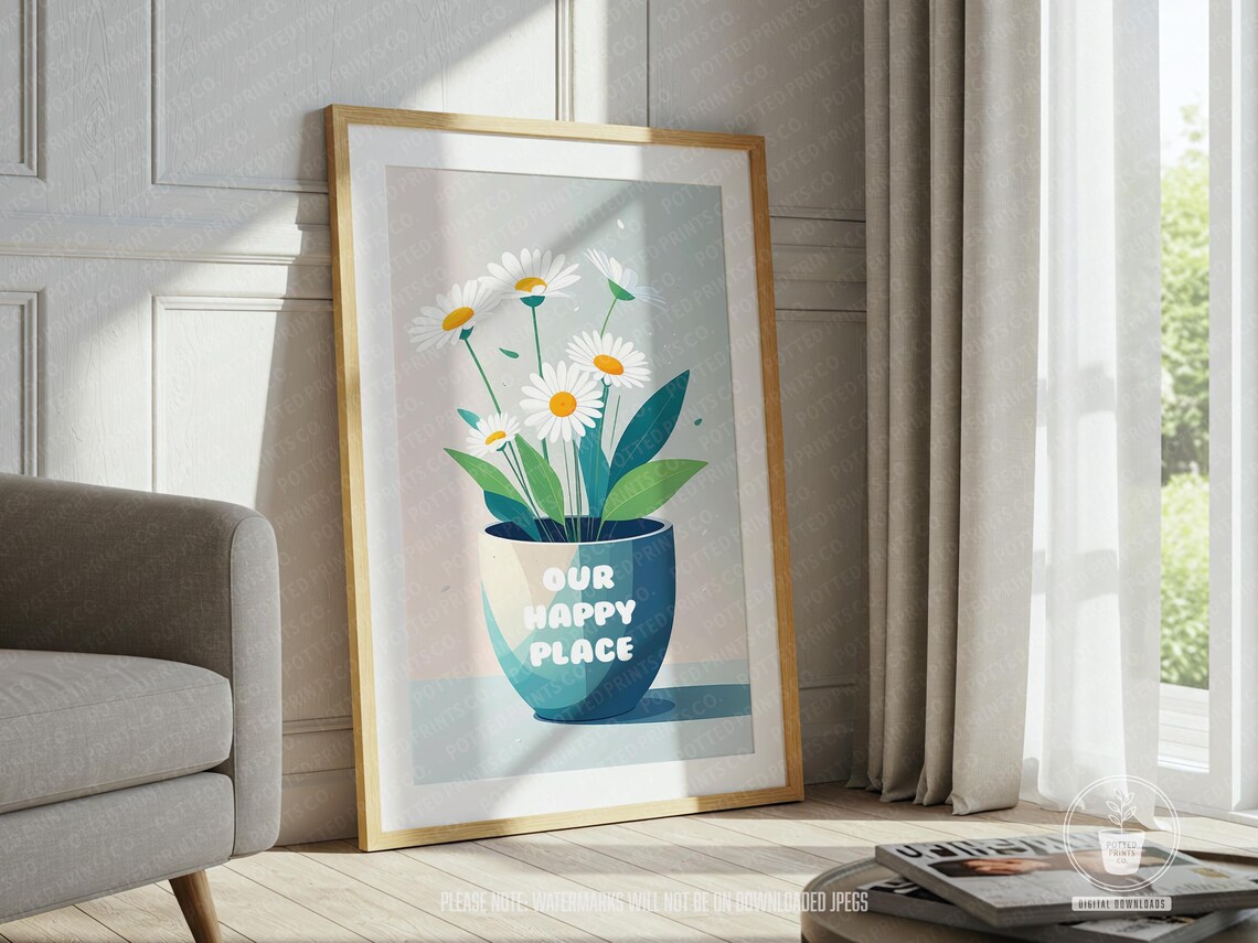 Our Happy Place Daisy Plant Pot Art Print