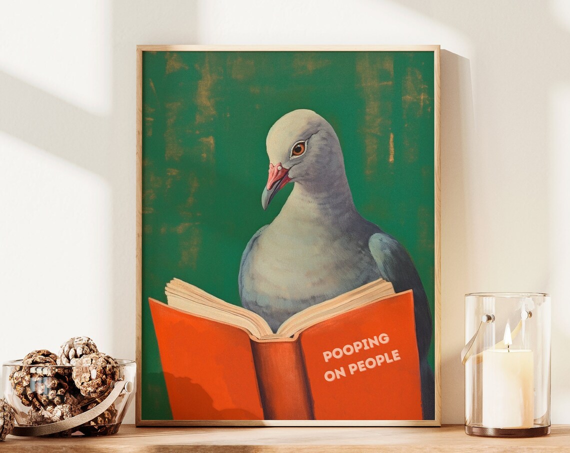 Retro Pigeon Bird Print, Funny Bathroom Humor Poster - Image 2