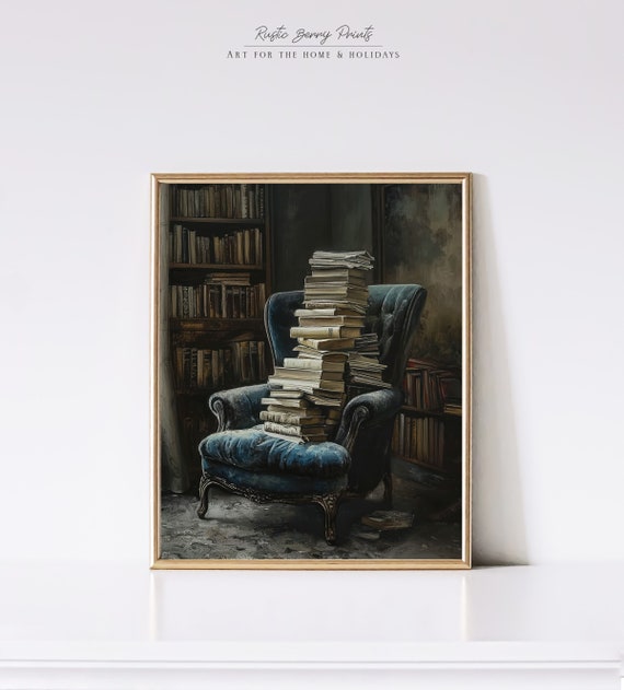 Moody Vintage Library Oil Painting Wall Art Vintage Antique Print Cottagecore Academia Books Art Instant