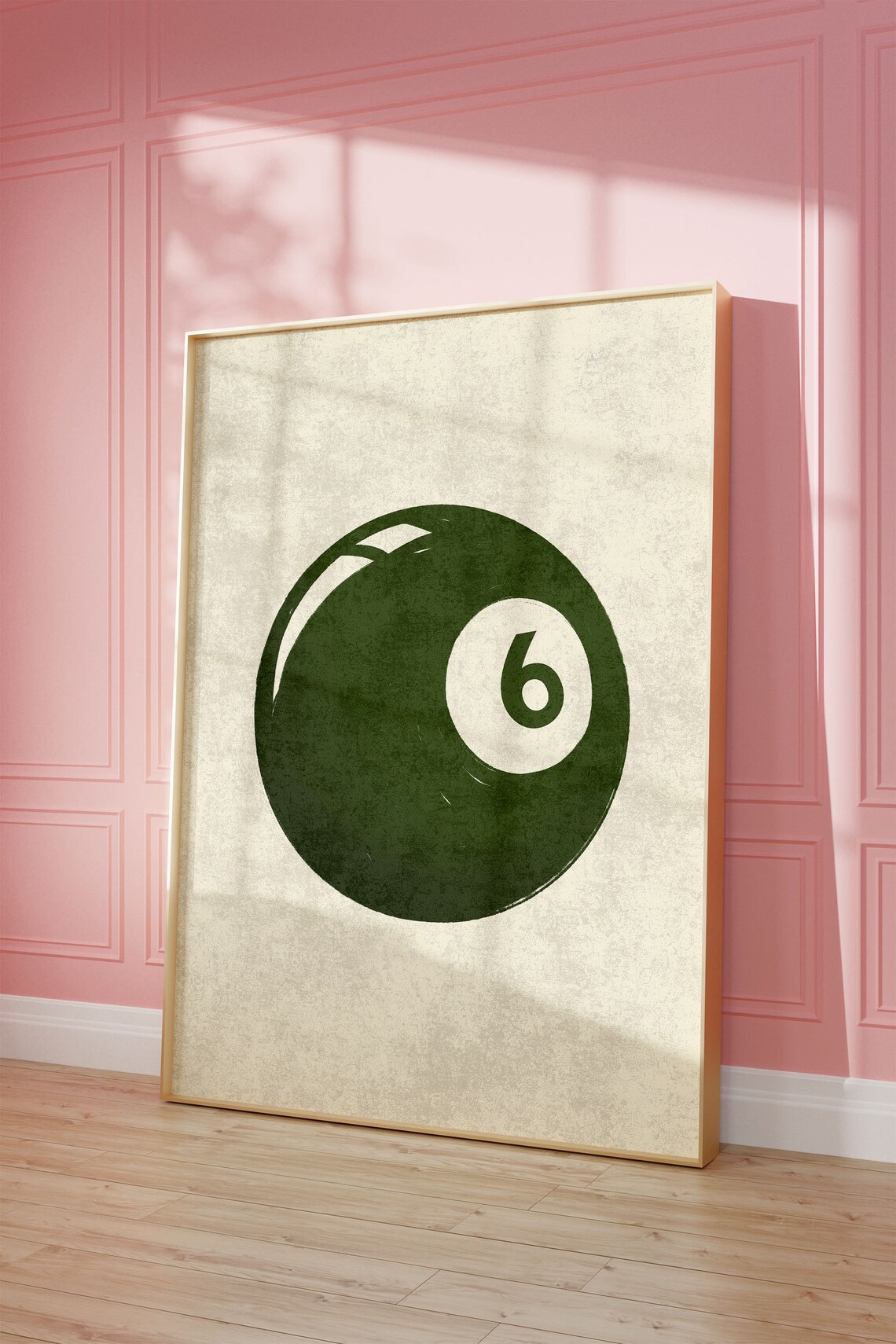 Vintage Green Number 6 Billiard Ball Minimalist Sports Wall Art - Image 3