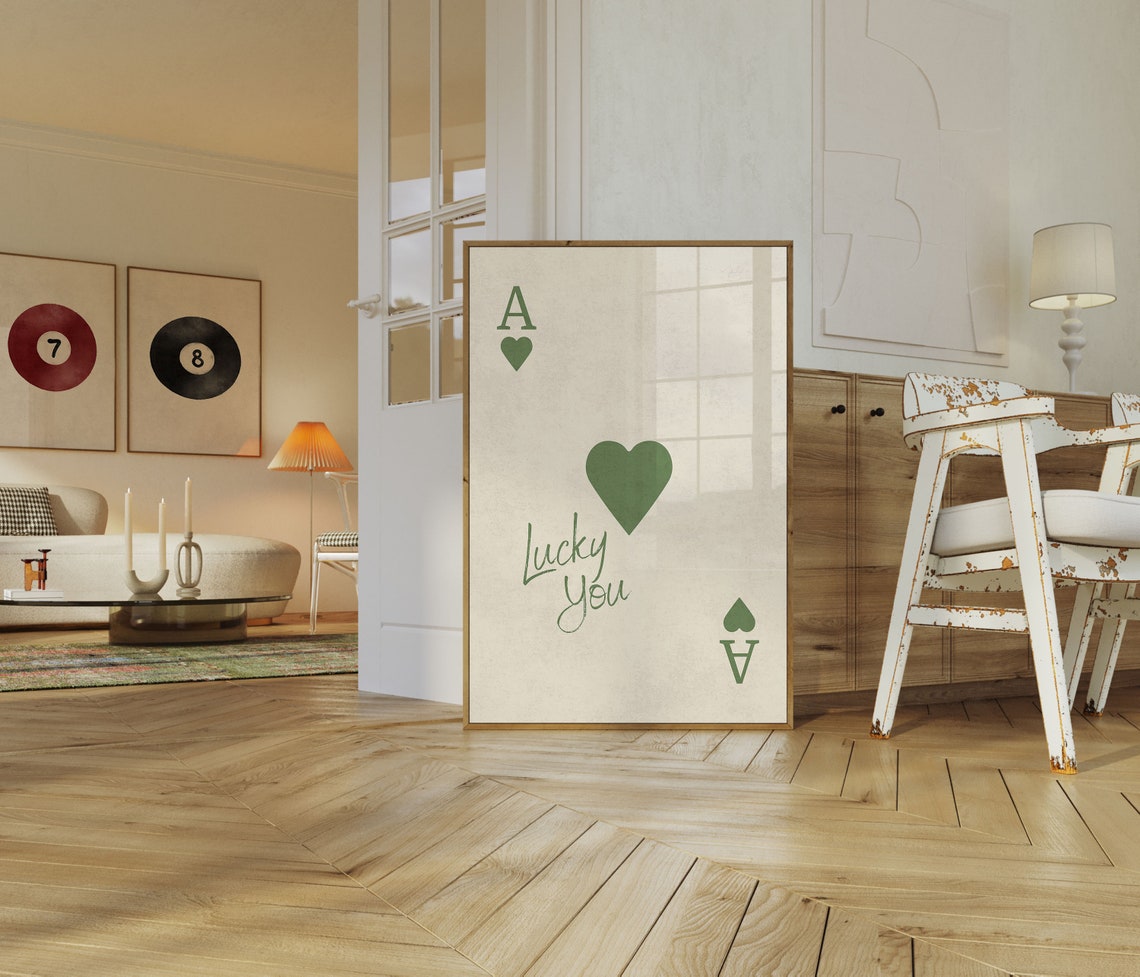 Lucky You Green Ace of Hearts Playing Card Retro Style Poster - Image 4