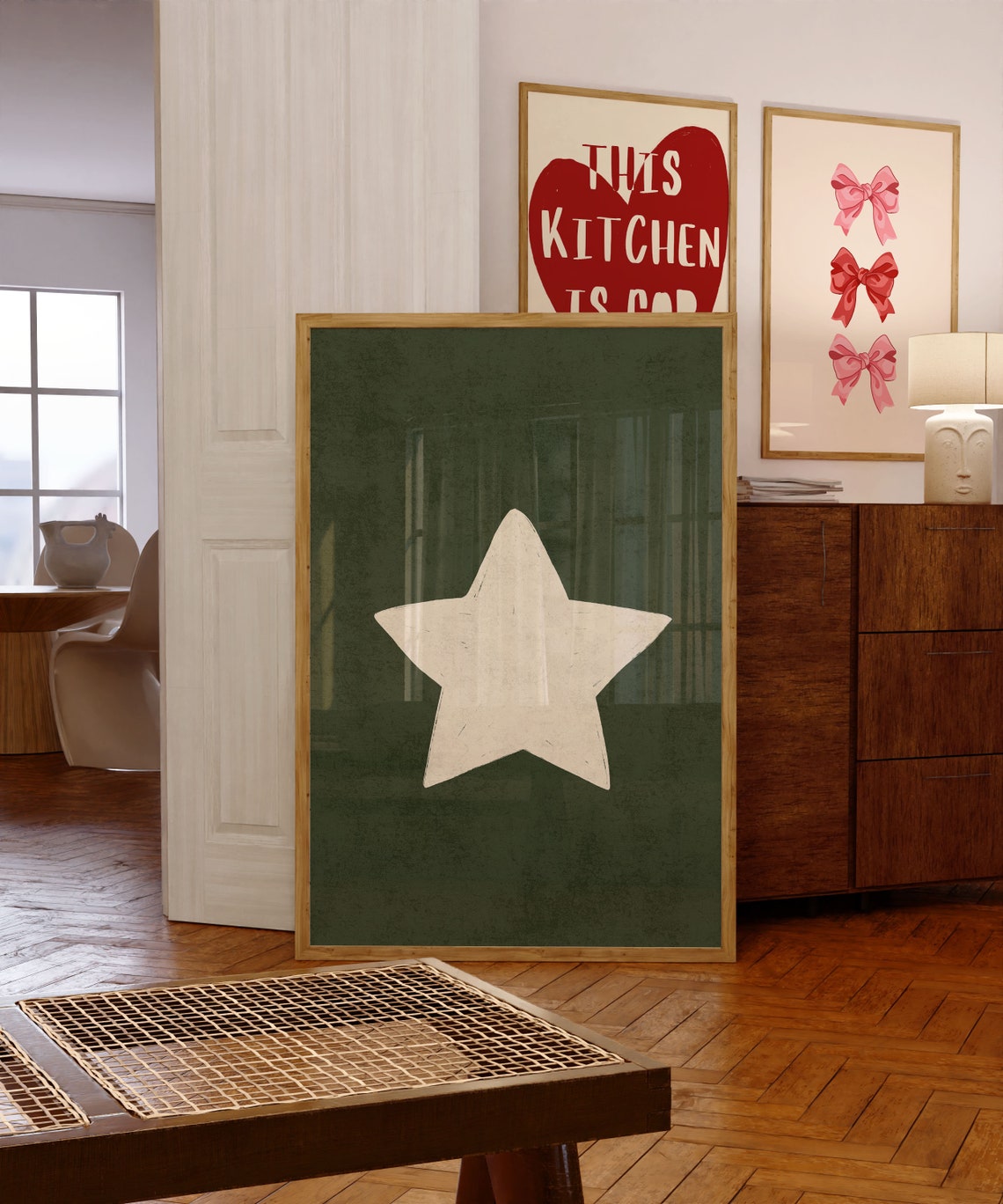 Hand Drawn White Star On Dark Forest Green Minimalist Poster - Image 4