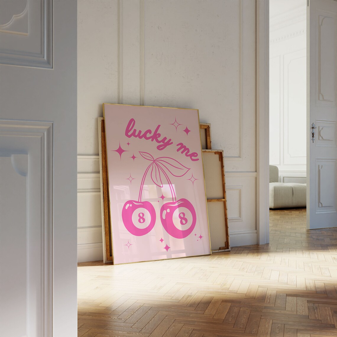 Lucky Me Pink Cherries 8 Ball Retro Pop Art Trendy Decor Poster - Image 4