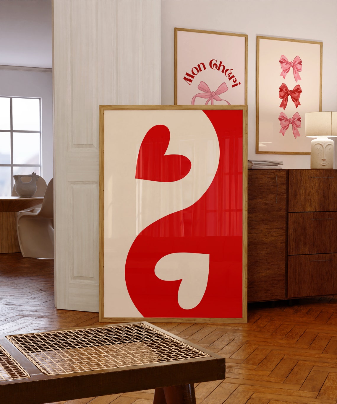 Red And White Heart Yin Yang Symbol Minimalist Modern Art Poster - Image 4