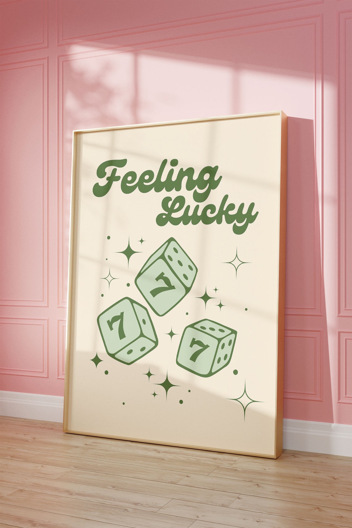 Feeling Lucky Retro Green 777 Dice Typography Trendy Wall Art - Image 3