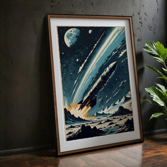 Retro Scifi Rocket Launch Art Print