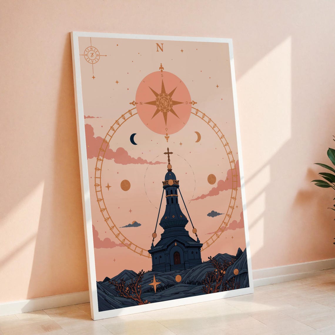 Celestial Compass Starry Night Illustration