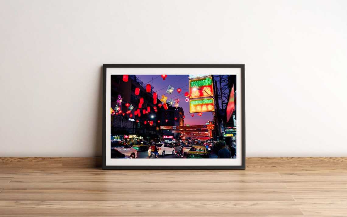Bangkok Chinatown Night Lanterns Neon Street Photography Poster