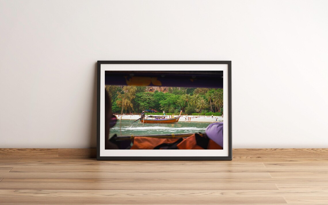 Longtail Boat Tropical Beach View Turquoise Water Photo Art Poster
