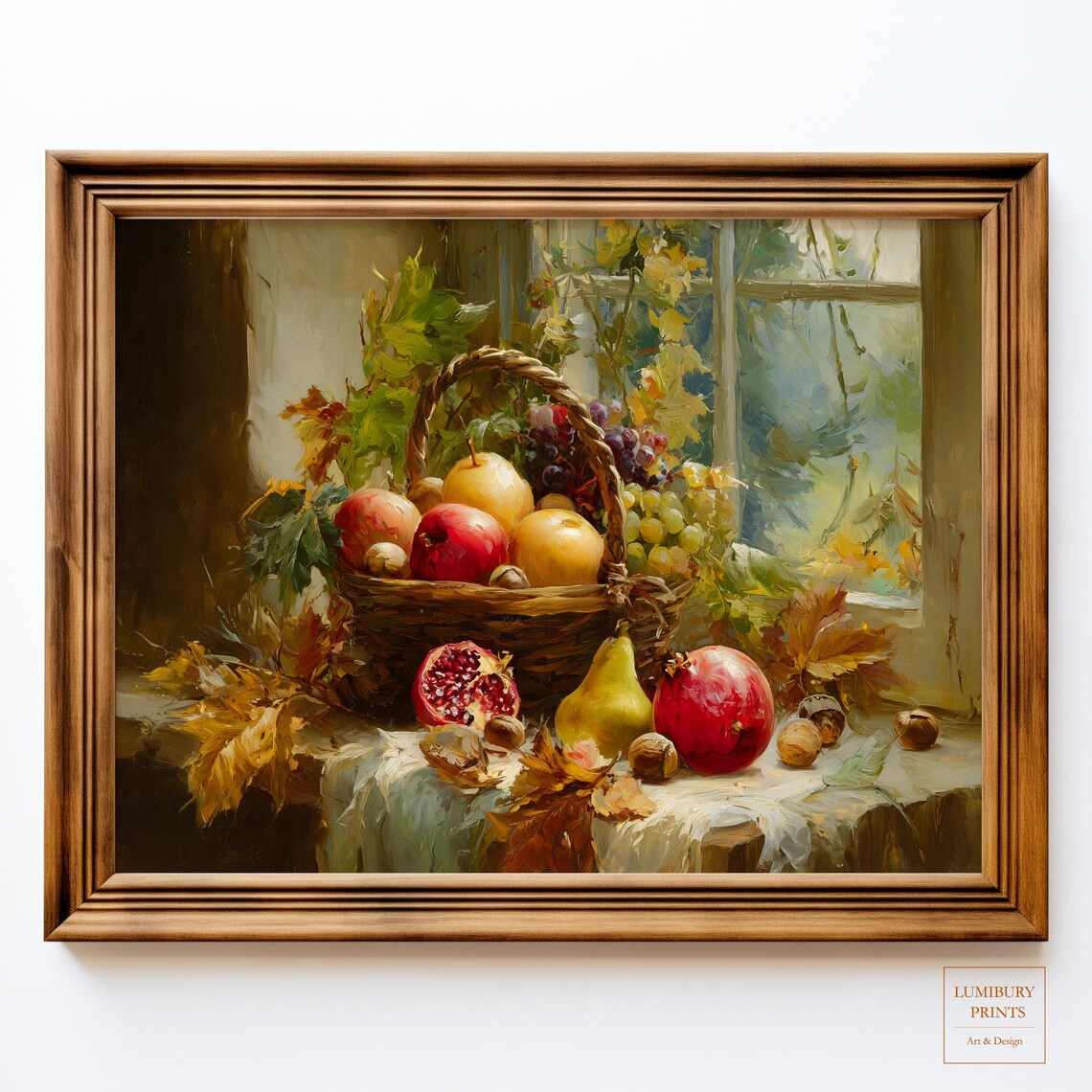 Fruit Basket Art Print, Rustic Vintage Harvest