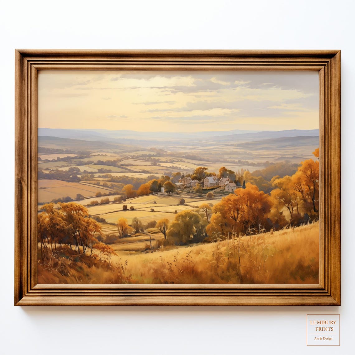 Autumn Landscape Wall Art Countryside Decor Rustic Farmhouse Golden Field Vintage Print Instant