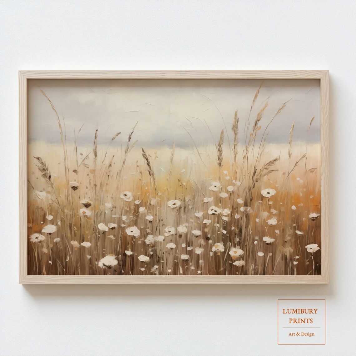 Neutral Wildflower Meadow Vintage Oil Painting Style Poster for Bedroom
