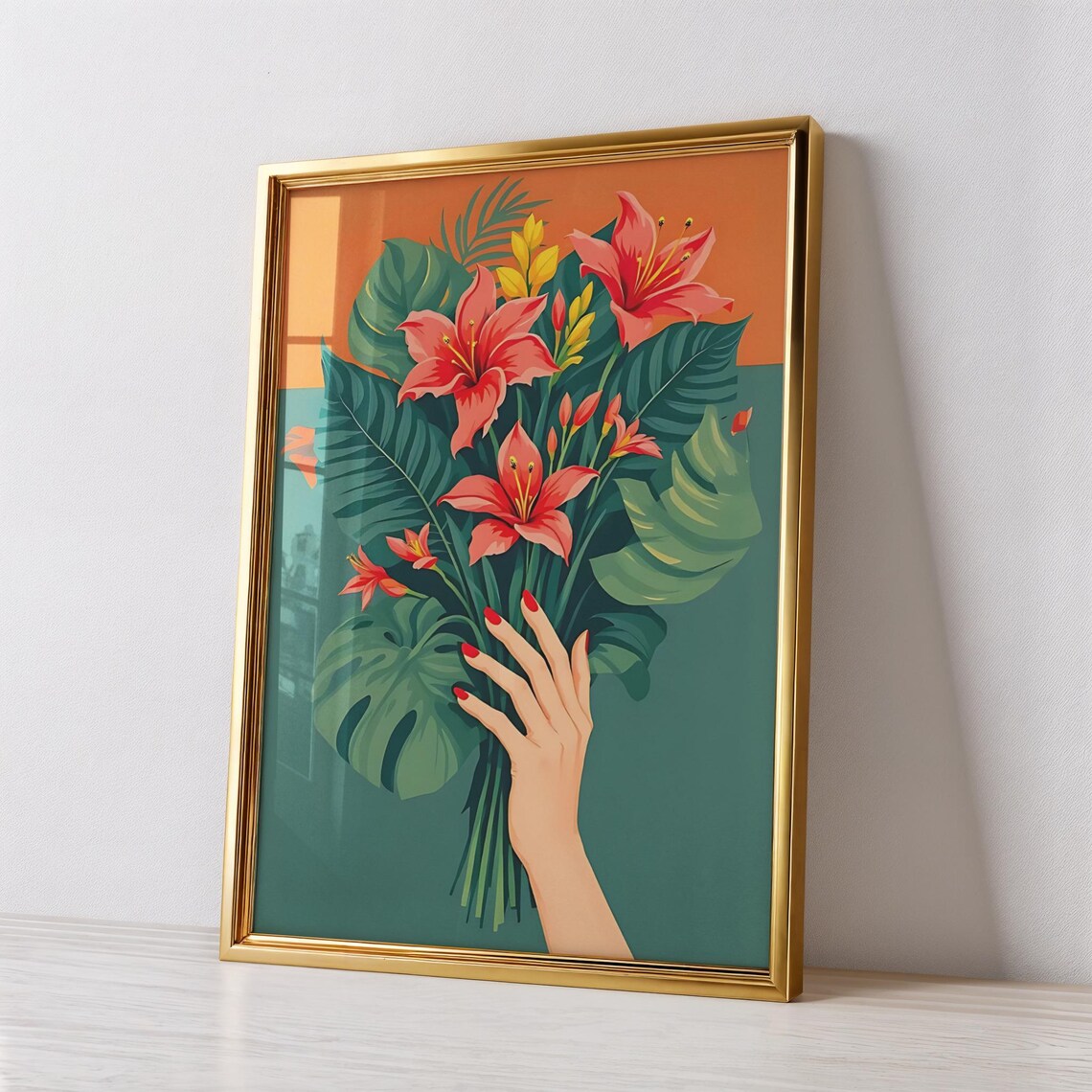 Rainforest Jungle Art Print Bold Tropical Flowers Botanical Home Decor