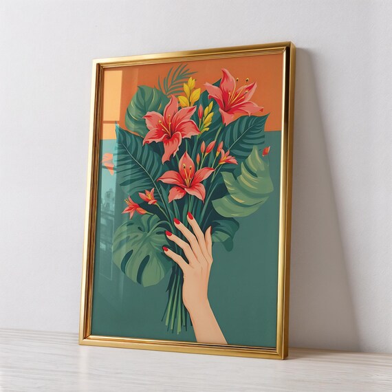 Rainforest Jungle Art Print Bold Tropical Flowers Botanical Home Decor