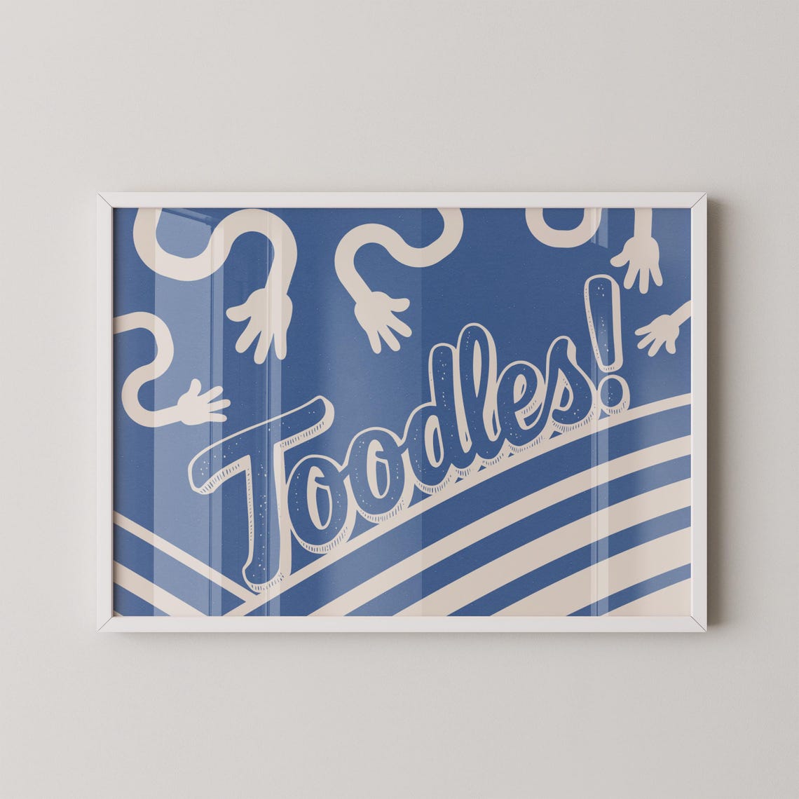 Toodles Retro Blue Funky Typography Waving Hands Fun Farewell Wall Art