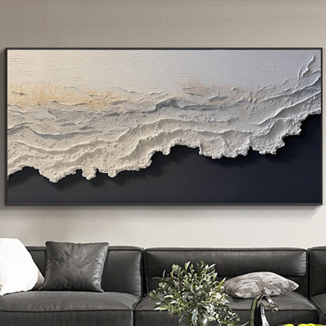 Abstract Ocean Wave Painting, Minimalist Coastal Art