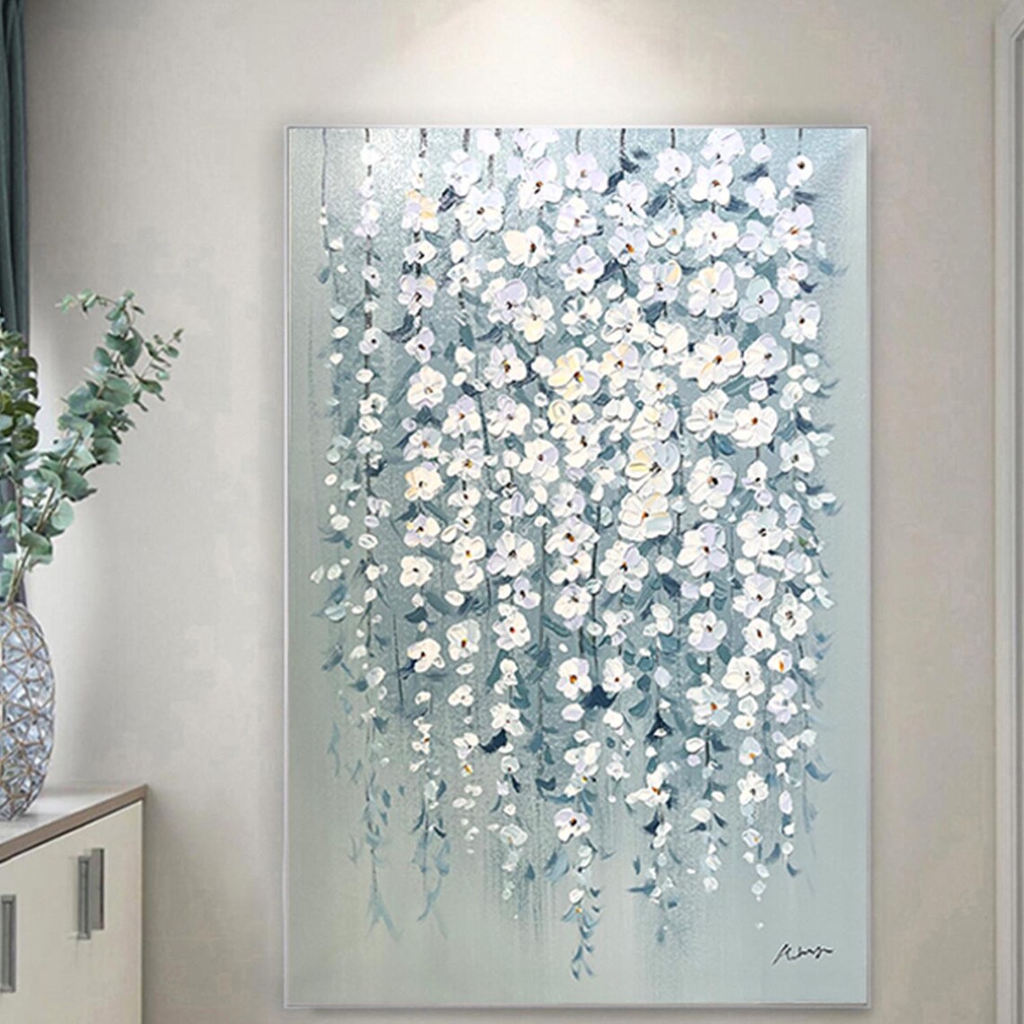 Abstract Flower Acrylic Wall Art Print, Blue Beige