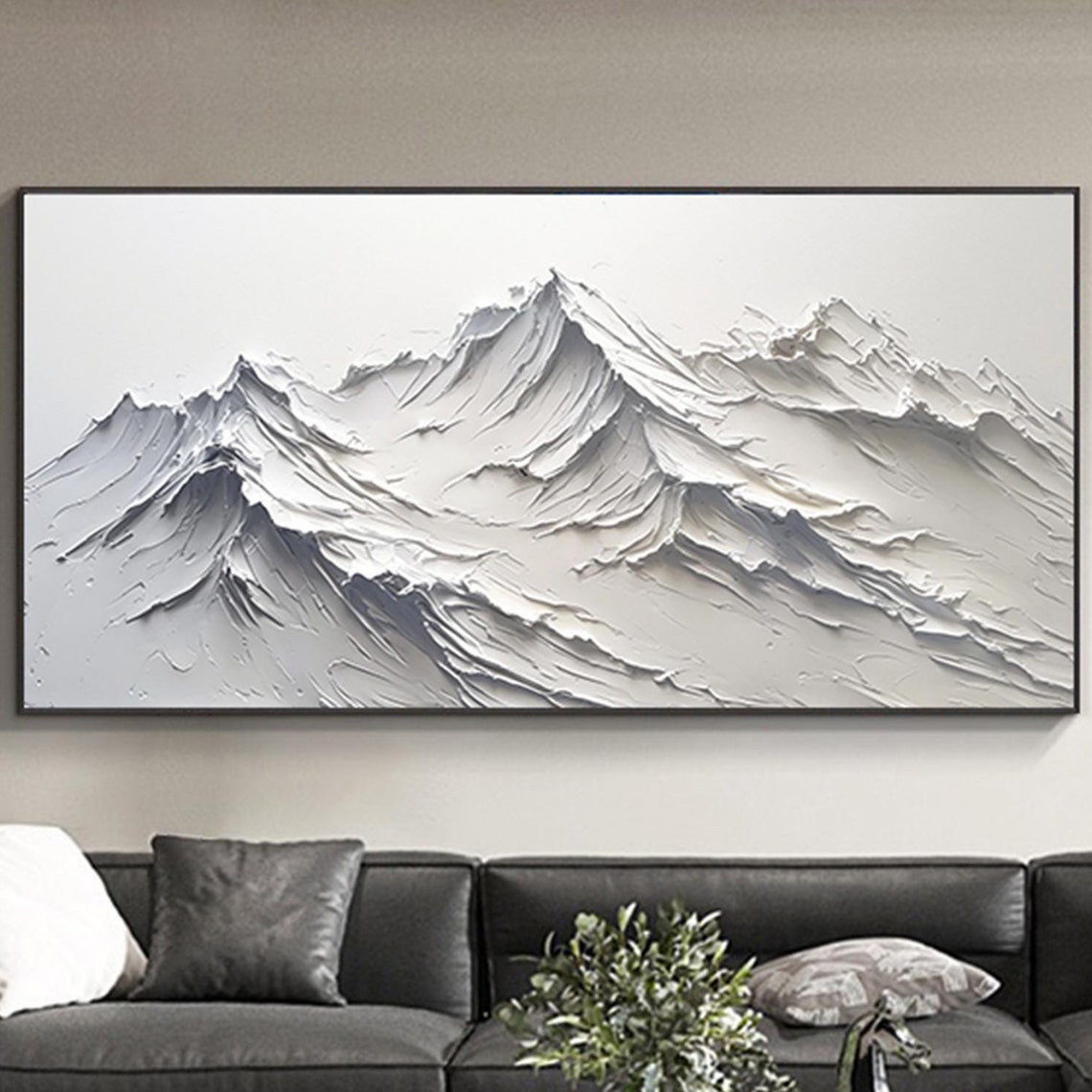 White Alpine Peaks 3D Textured Impasto Panoramic Mountain Poster