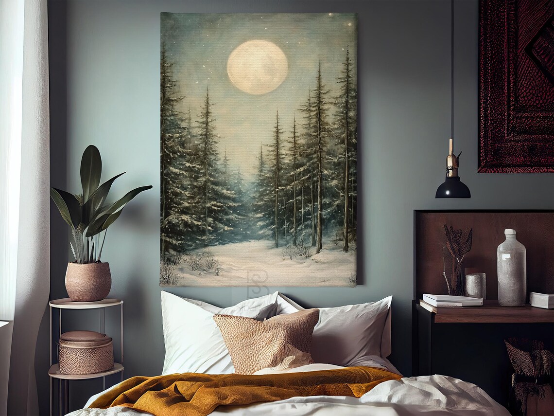 Vintage Snowy Winter Forest Poster, Cozy Decor - Image 3