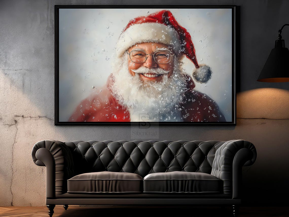 Smiling Santa Claus Face With Glasses In Snowy Red Hat Winter Poster - Image 6