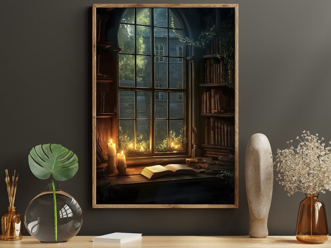 Dark Surreal Magic Window, Gothic Book Art Print