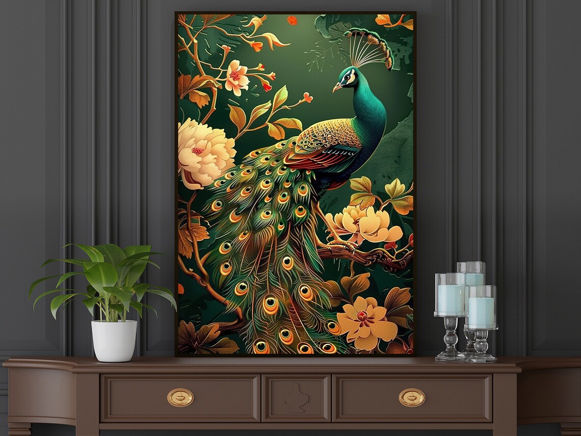 Vintage Peacock Art Print, Cottage Animal Poster - Image 5