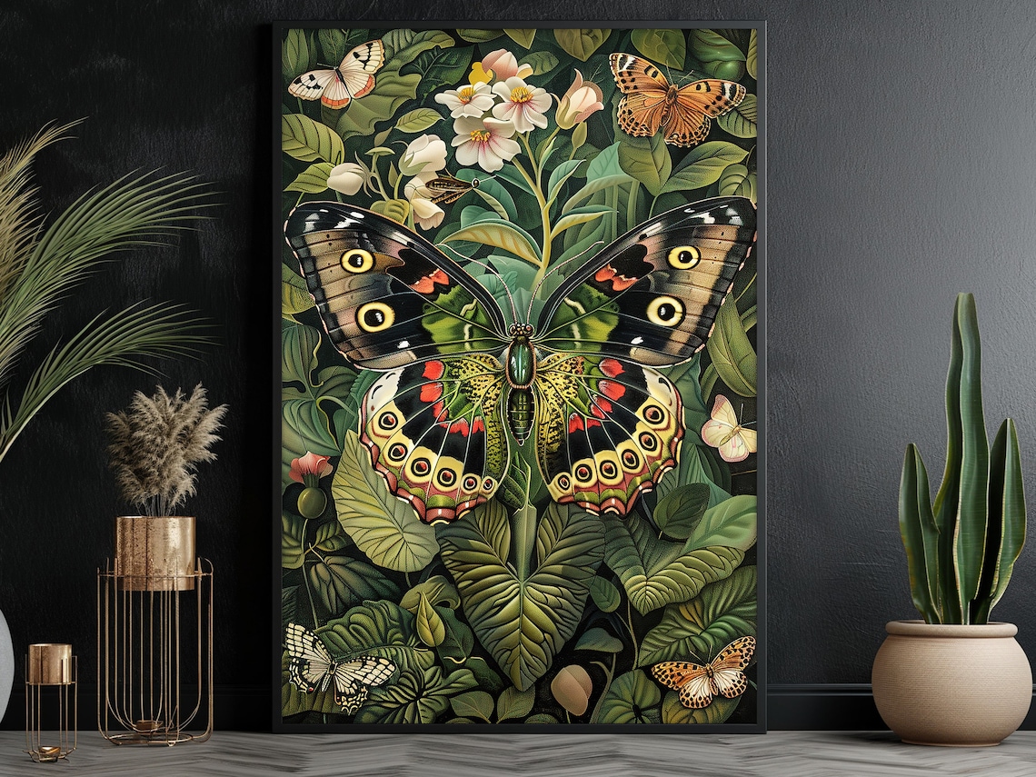 Vintage Butterflies and Flowers Art Print, Cottage Botanical - Image 3