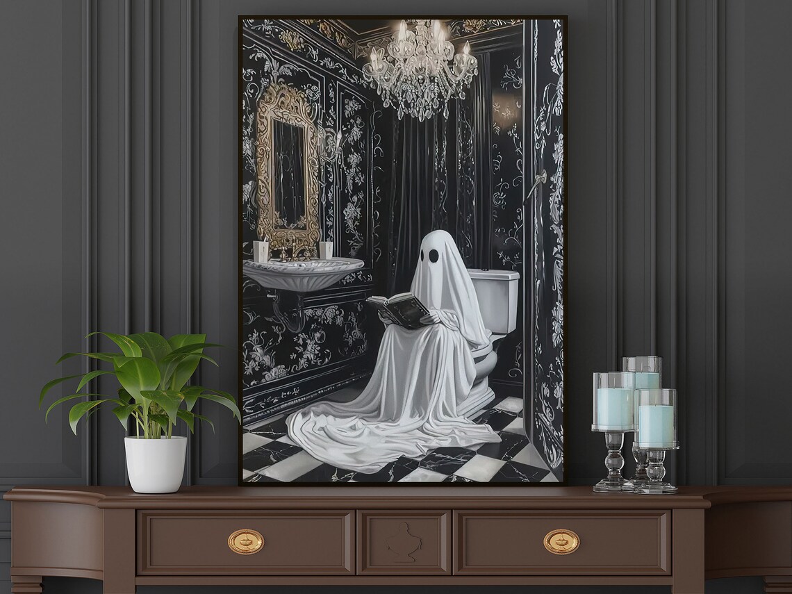 Vintage Ghost in Toilet Poster Print, Halloween Wall Art - Image 5