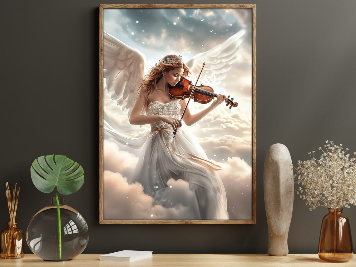 Angel Playing Violin Among Clouds Heavenly Music Fantasy Art Poster - Image 5