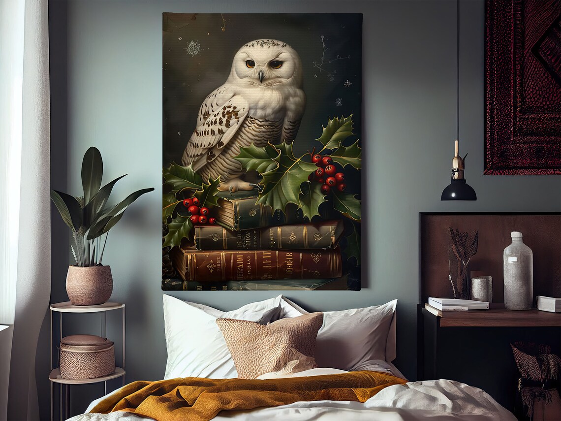 Cottage Owl And Books Painting Vintage Owl Print Owl Print Animal Poster Print Wild Animal Wall Art - Image 2