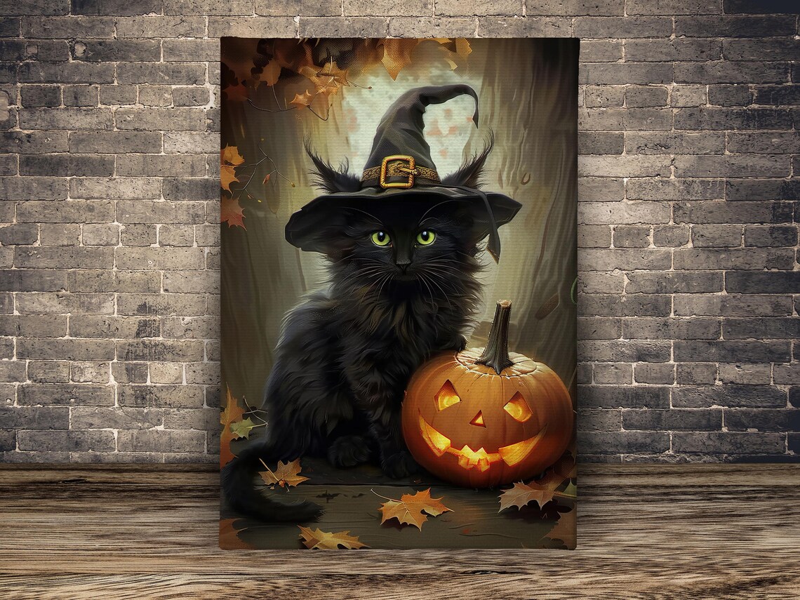 Black Cat Witch Gothic Halloween Poster Print - Image 2