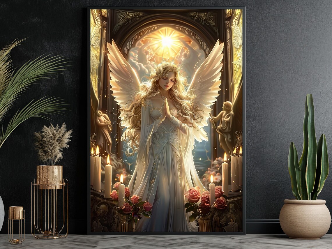 Vintage Young Angel in Church, Faith Art Print - Image 3