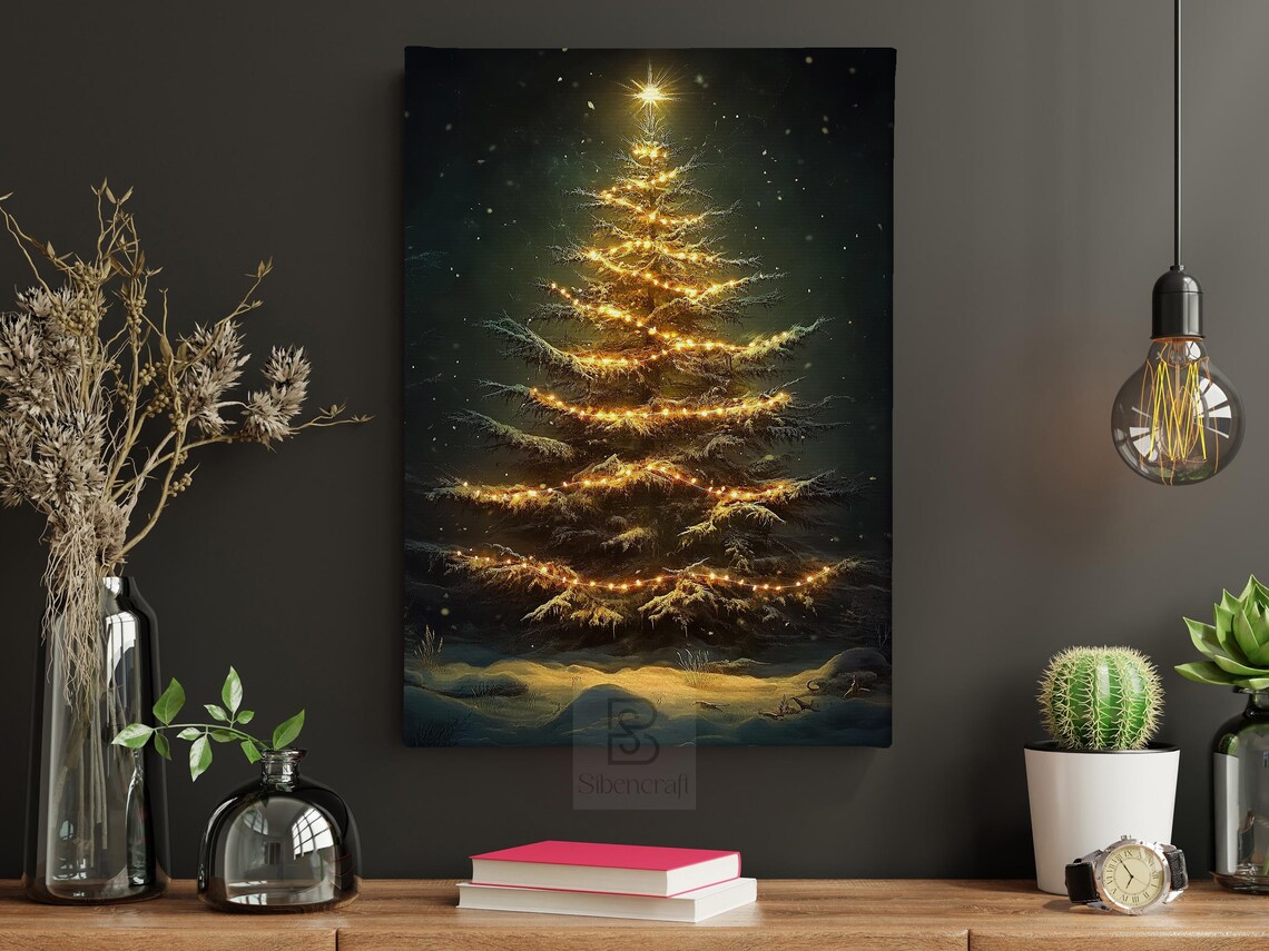 Vintage Christmas Tree Art Print, Cozy Holiday Decor - Image 4