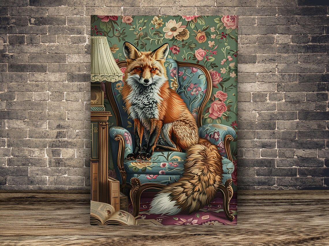 Cottage Fox On Sofa Art Print, Animal Decor - Image 2
