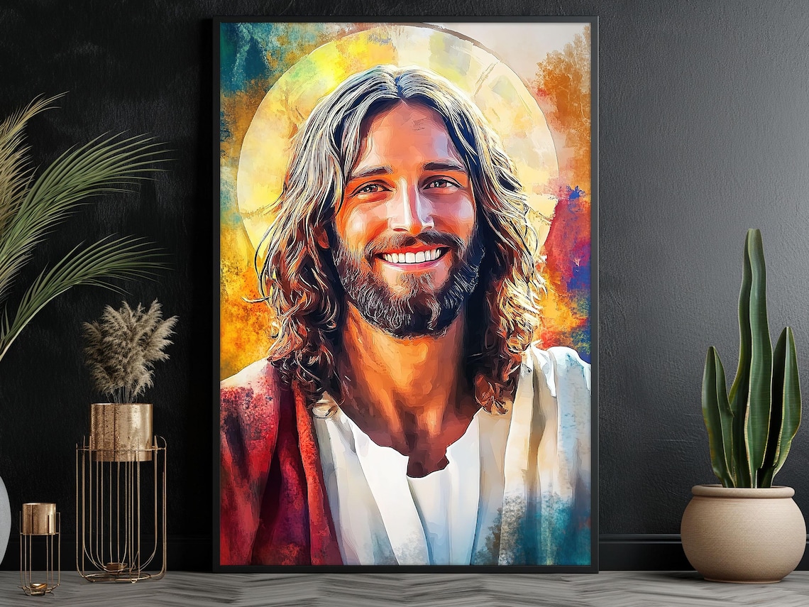 Vintage Jesus Smiles Christian Wall Art Print