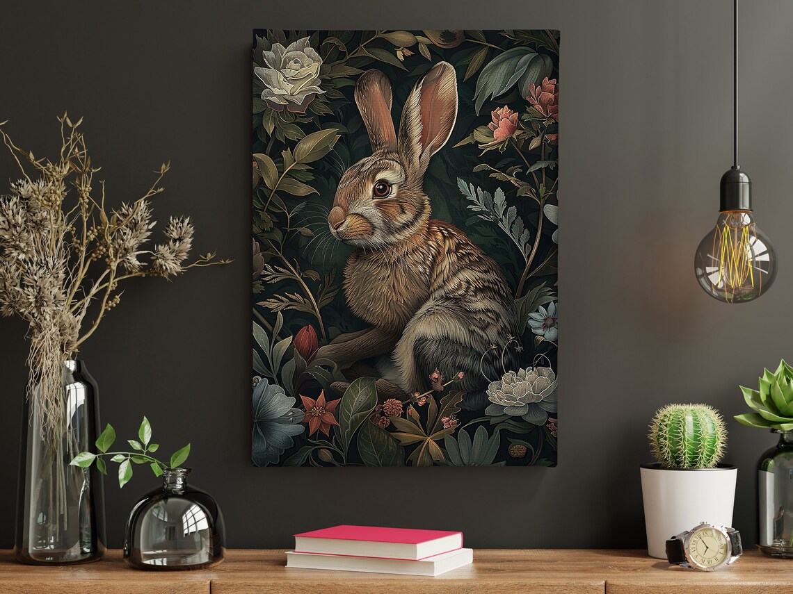 Vintage Rabbit and Flowers Poster Print, Cottage Decor - Image 4
